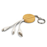 121411 Bamboo Charging Cable Key Ring Round - Printed
